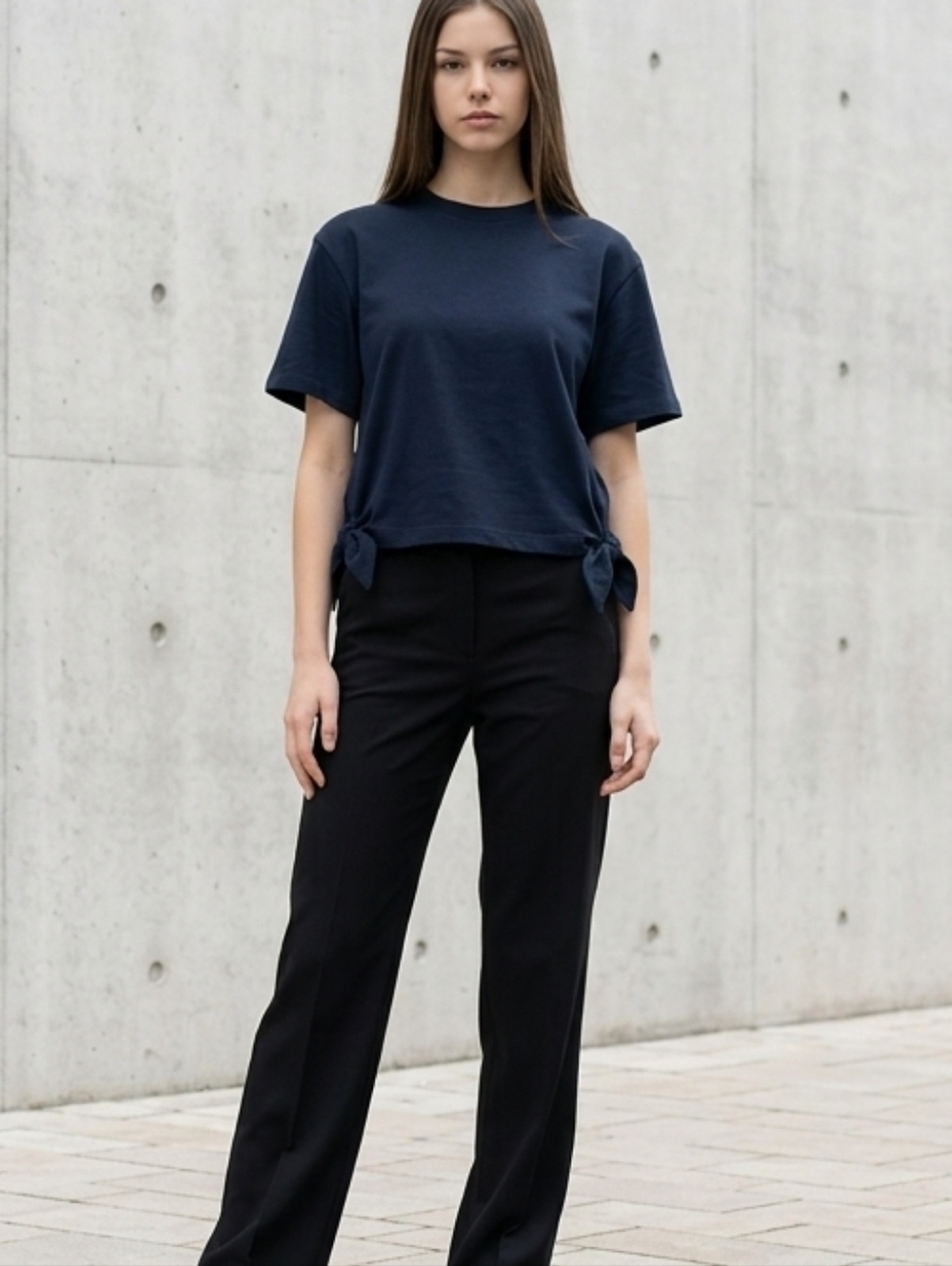 TOGA Pulla Navy Short Sleeve Knot-Tie Top